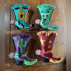 Set of 4 Clay Art Cowboy Boot Western Ceramic Serving Condiment Dishes
